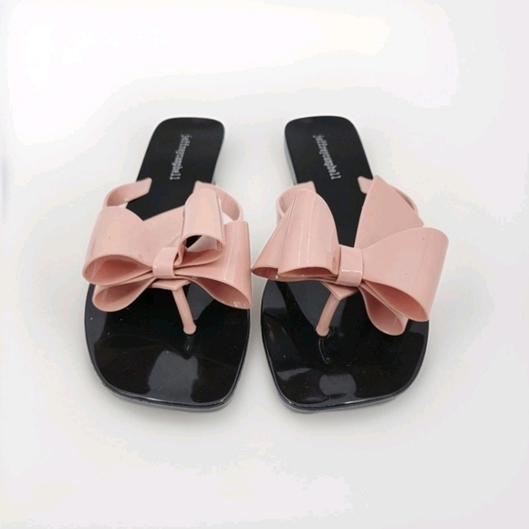 Jeffrey Campbell Blush Pink Bow Sandals EU40 US9 Black Flat Flip Flops Jellies - Picture 3 of 12